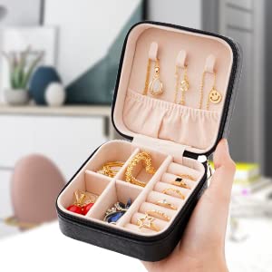 Portable Travel Mini Jewelry Box in Black