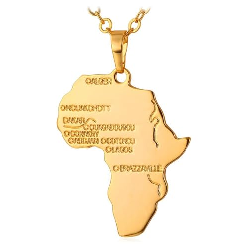 Africa Map Pendant Necklace for Men Women, Iced Out/Stainless Steel/18K Gold Plated with Adjustable Chain