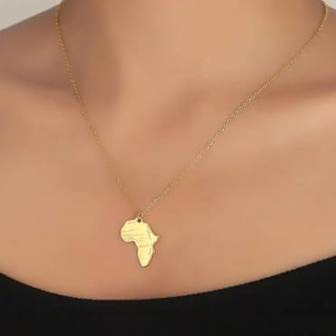 Africa Map Pendant Necklace for Men Women, Iced Out/Stainless Steel/18K Gold Plated with Adjustable Chain