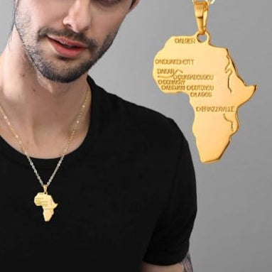 Africa Map Pendant Necklace for Men Women, Iced Out/Stainless Steel/18K Gold Plated with Adjustable Chain