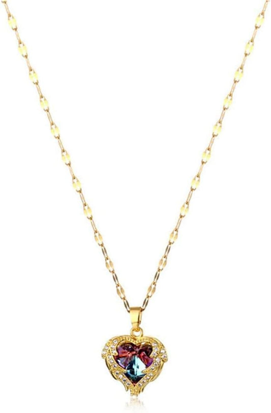 18K Gold Plated Stainless Steel, Crystal Heart Rhinestone Necklace