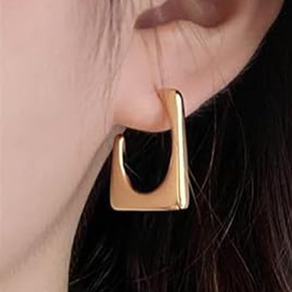 18K Gold Plated Square Chunky Earrings Statement Stainless Steel Stud Earrings