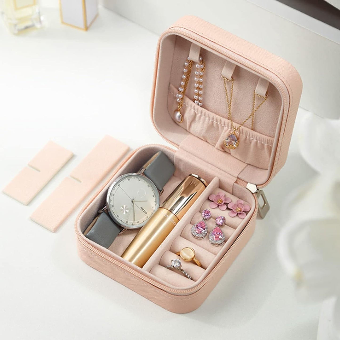 Portable Travel Mini Jewelry Box in Pink