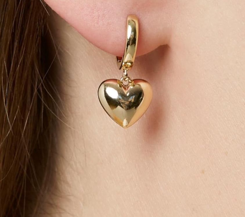 18K Gold Plated Stainless Steel Puffed Heart Charm Hoop