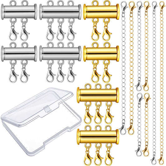 12 Pieces Necklace Layering Clasp, Slide Clasp Lock Multi lock with Bracelet Chain Extender Box